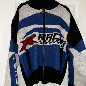 Racing Style Blue and Black Men's Jacket